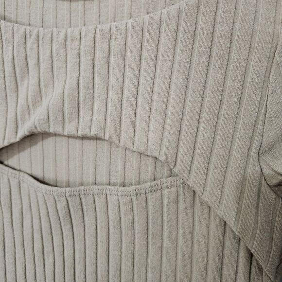 Labiz Bodysuit Womens Small One-Piece Ribbed Knit Cut Out Long Sleeve Beige - Picture 4 of 13